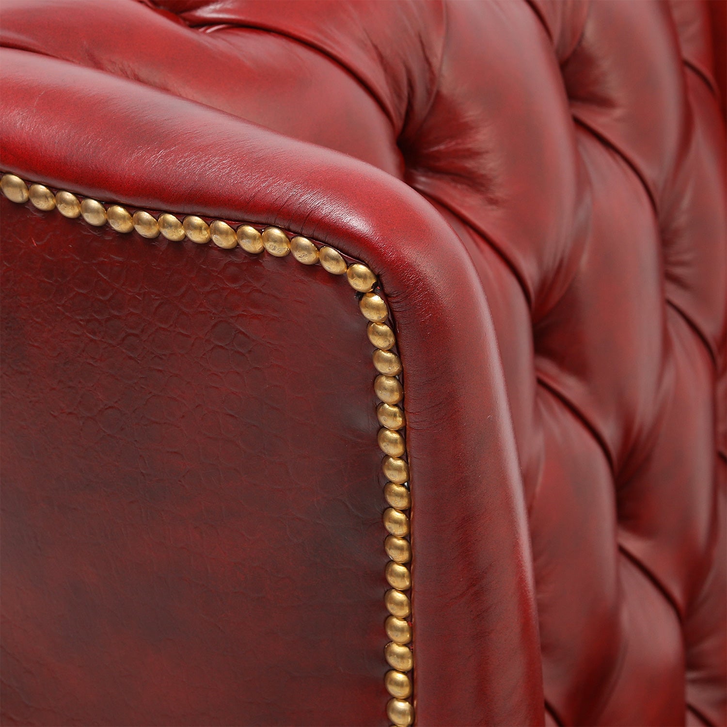 Adelaide Leather Chair Oxblood Close Up on Nailhead detail