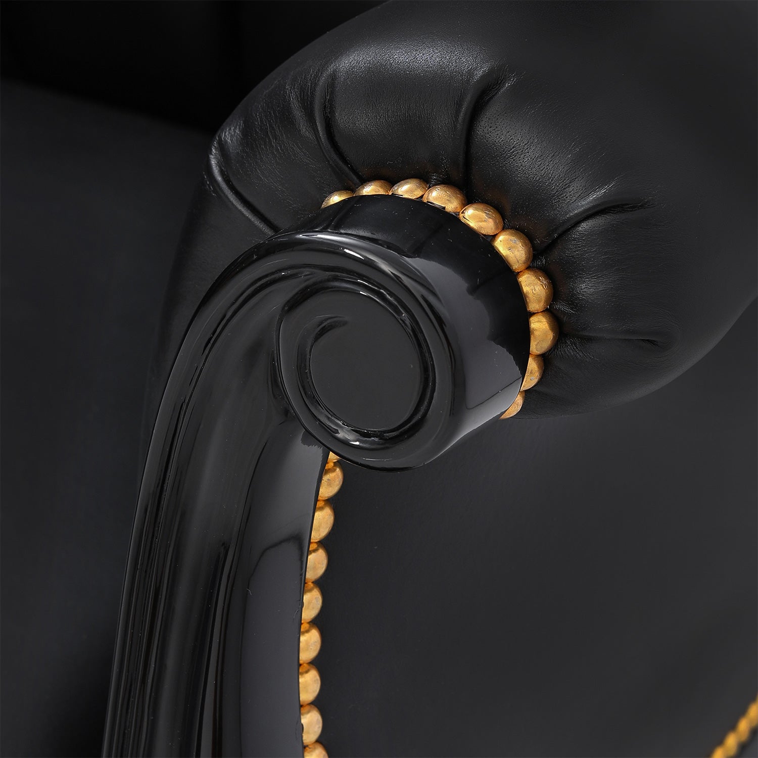 Austen Leather Chair Black Close Up Rolled Arm
