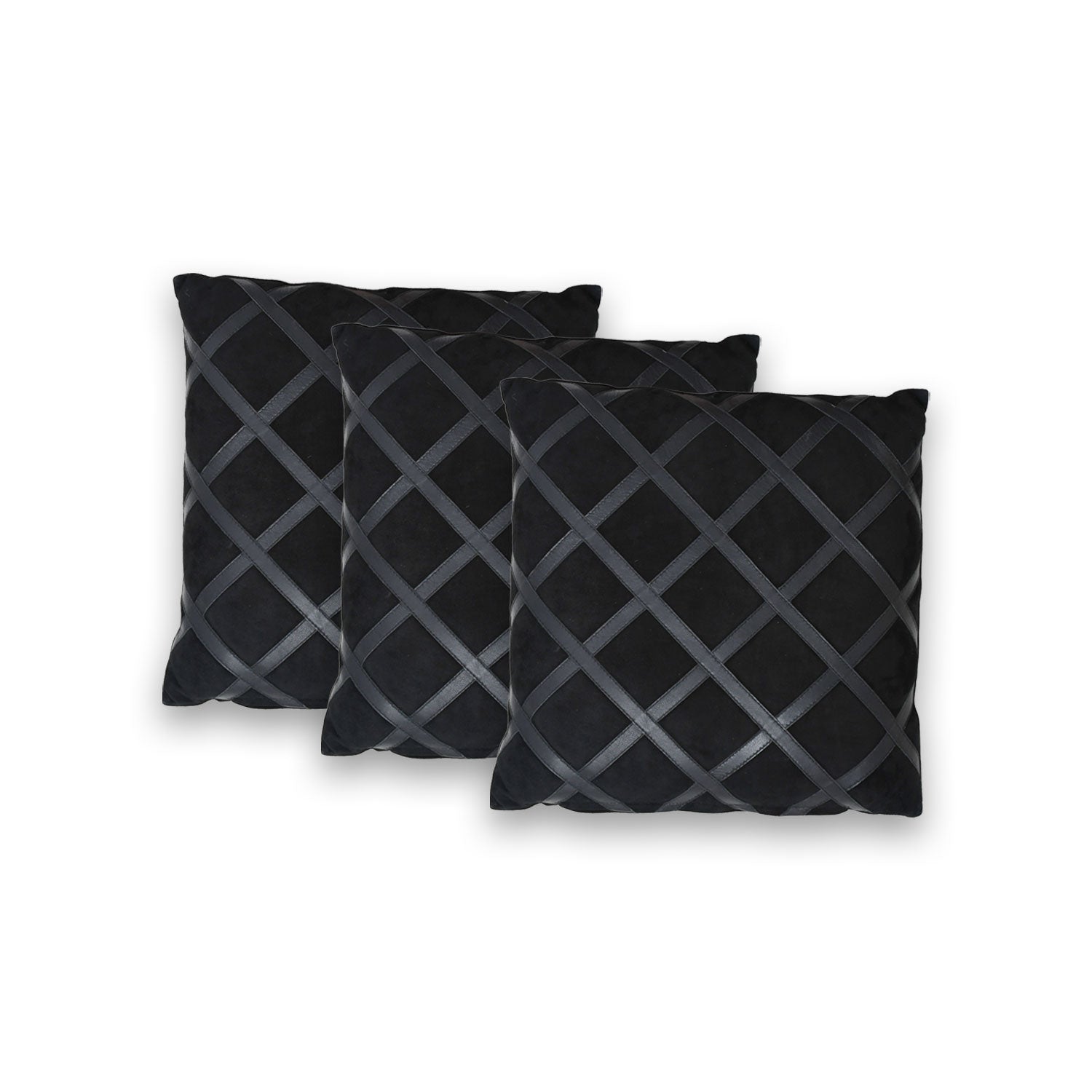 Black Diagonal Leather Throw Pillow 3