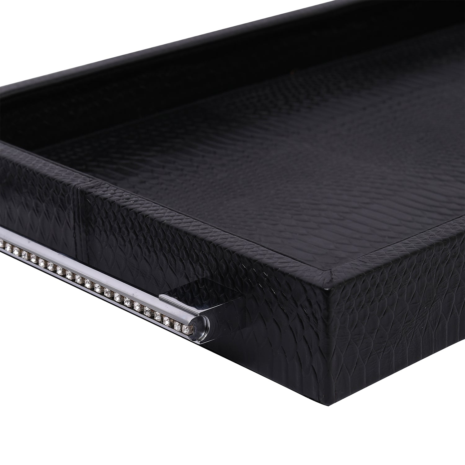Black Embossed Leather Tray Close Up