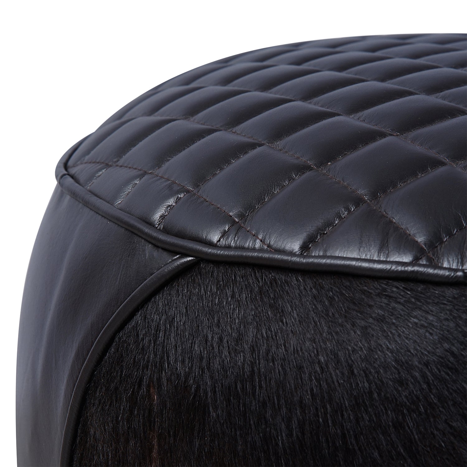 Brock Leather Ottoman Black Close Up Diamond Stitching Hair-On