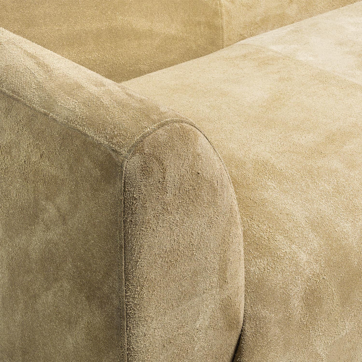 Carroll Cow Brush Suede Loveseat Ivory Close Up Arm