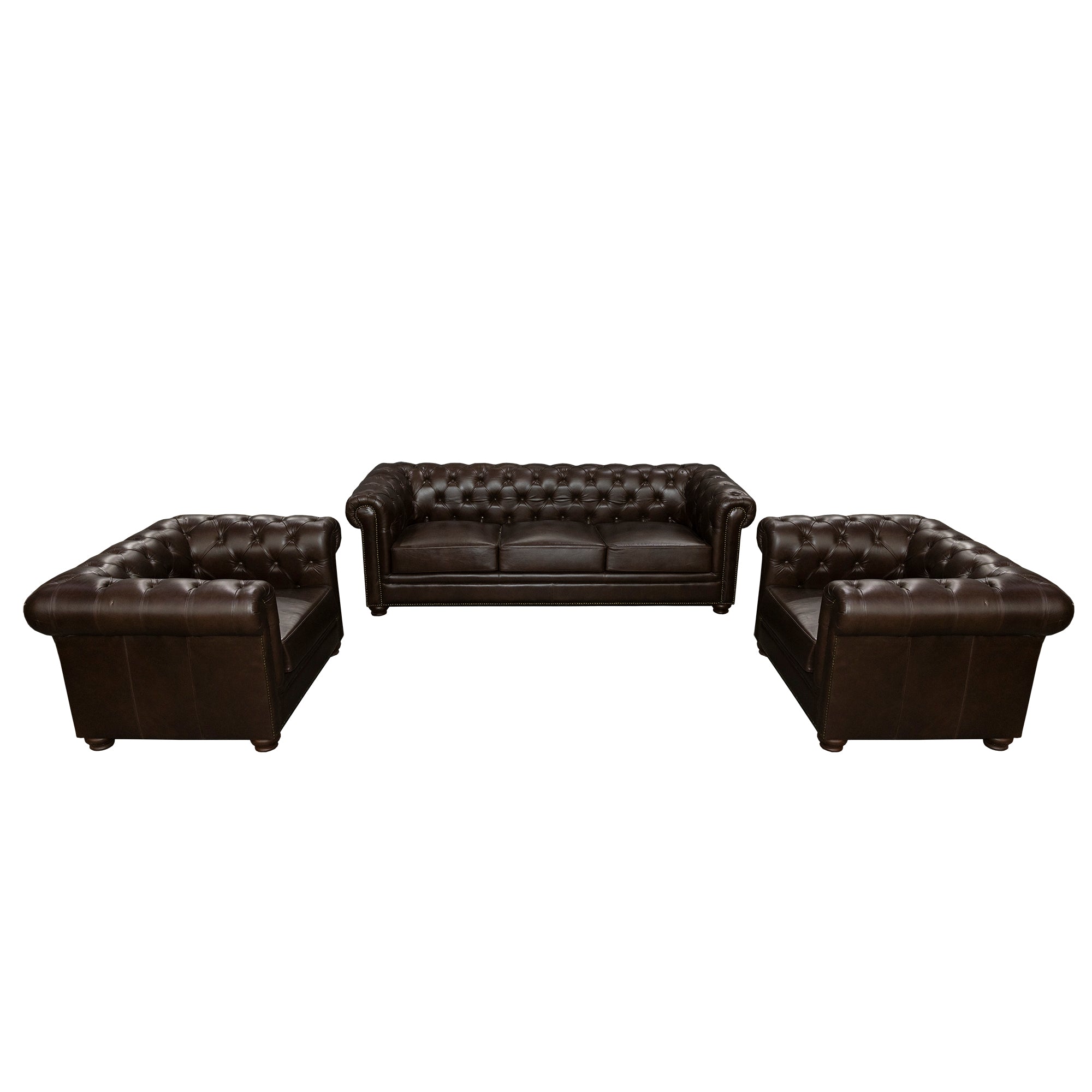 Chaucer Leather Sofa Set Brown