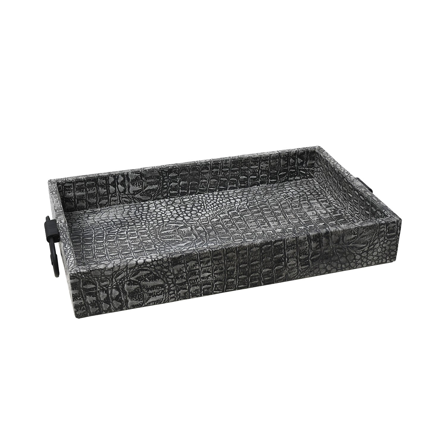 Crocodile Leather Wrapped Tray Grey