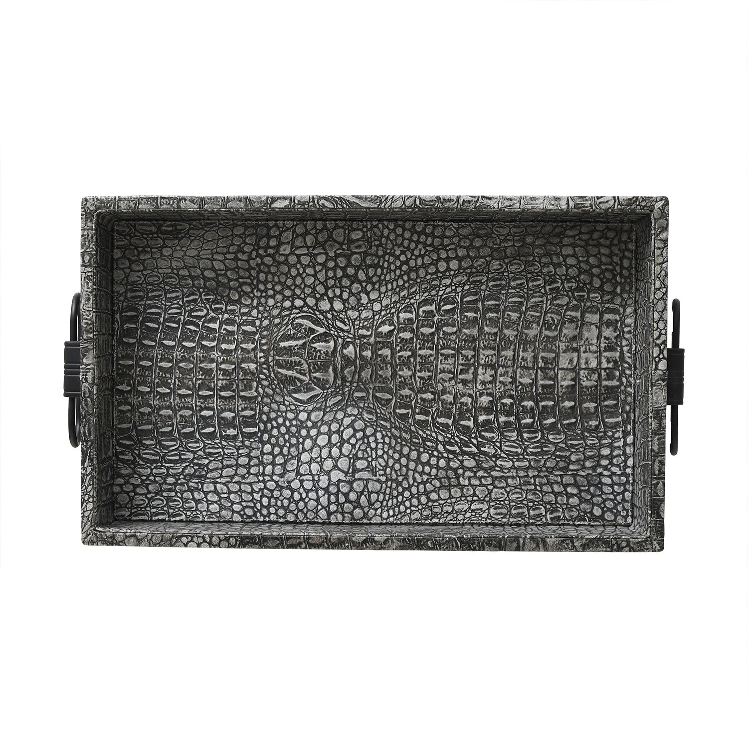 Crocodile Leather Wrapped Tray Grey Bird Eye