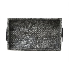 Crocodile Leather Wrapped Tray Grey Bird Eye