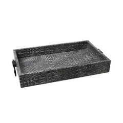 Crocodile Leather Wrapped Tray Grey