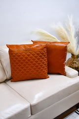 Genuine Leather Double Diamond Stitching Leather Throw Pillow