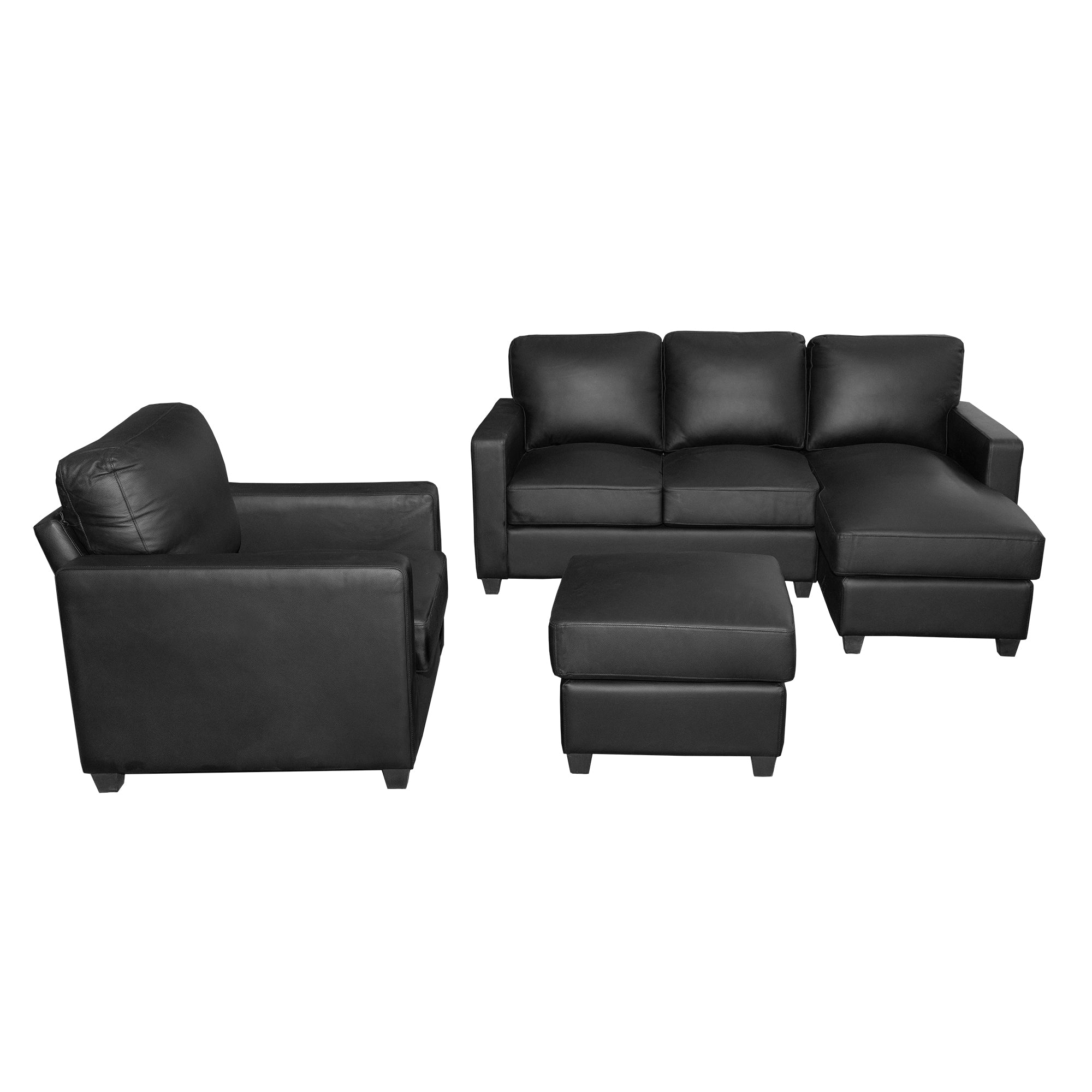 Federico Leather Sectional Sofa Black