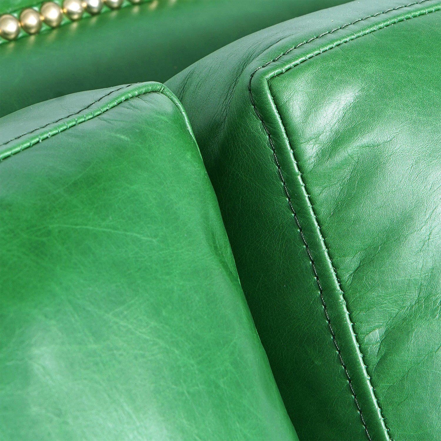 Grisham Leather Loveseat Green Close Up