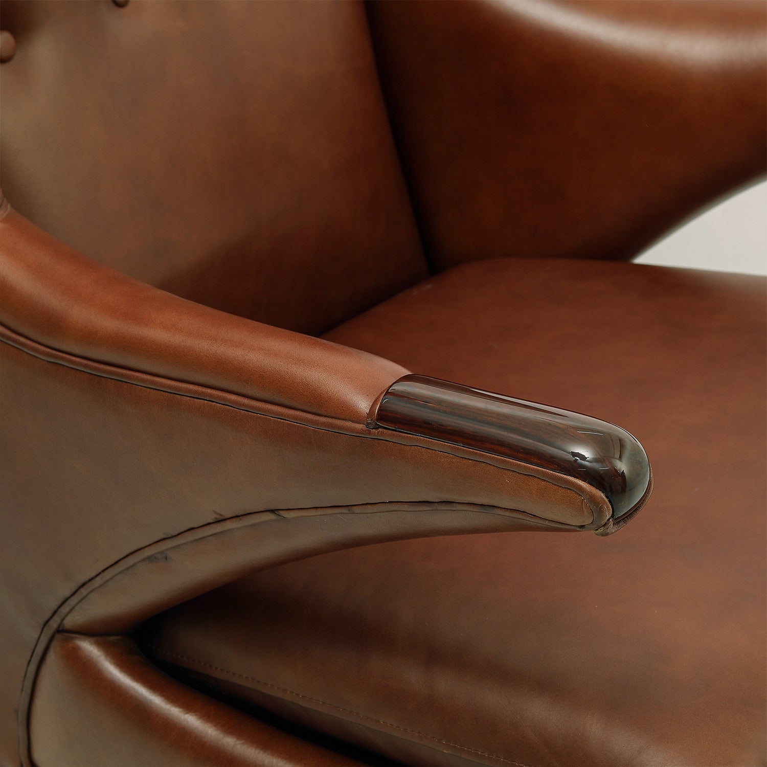 Harper Pull Up Leather Chair Dark Brown Close Up Arm