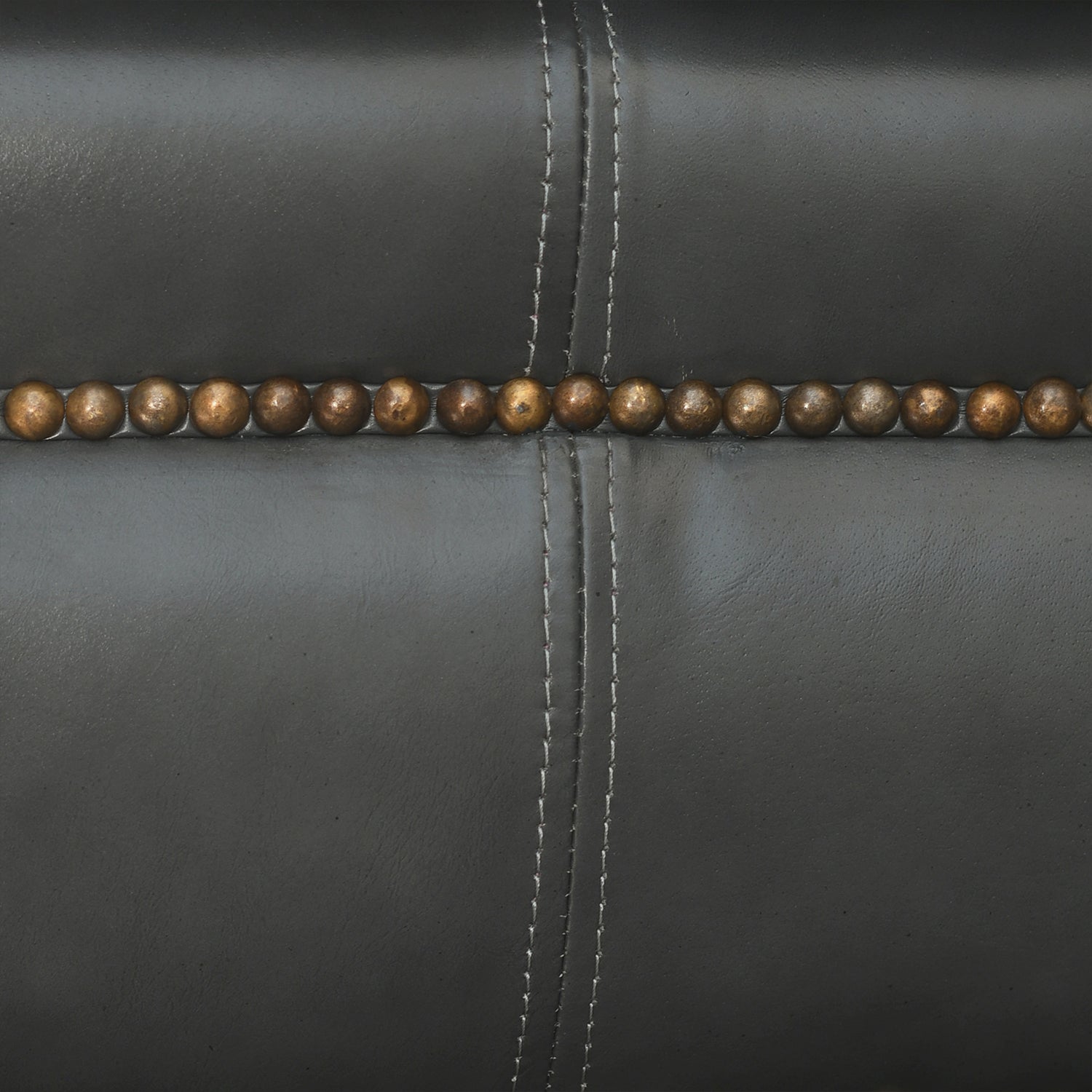 Hudson Ara Leather Sofa Coal Close Up Brass Nailhead