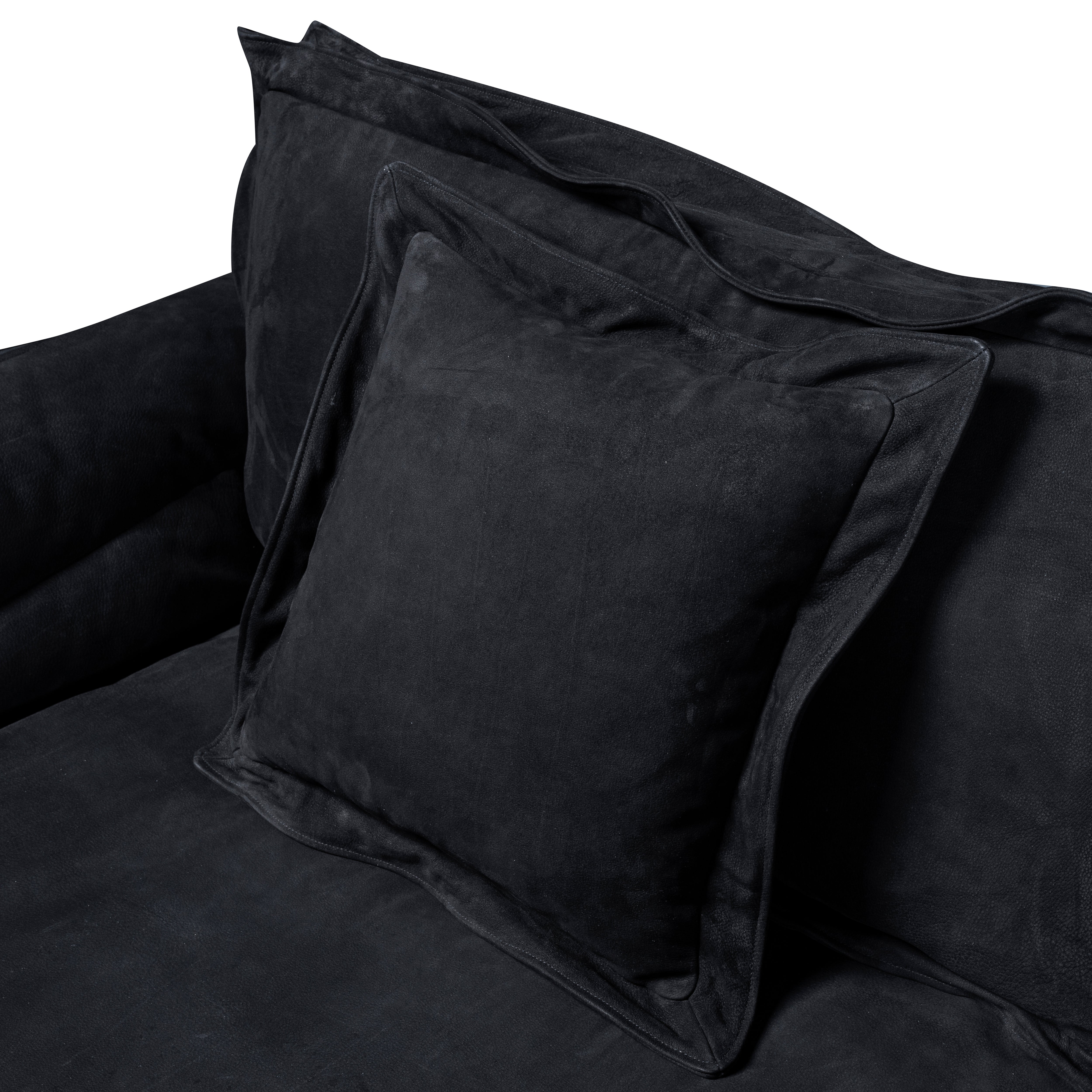 King Nubuck Leather Sectional Sofa Ink Close Up Cushion