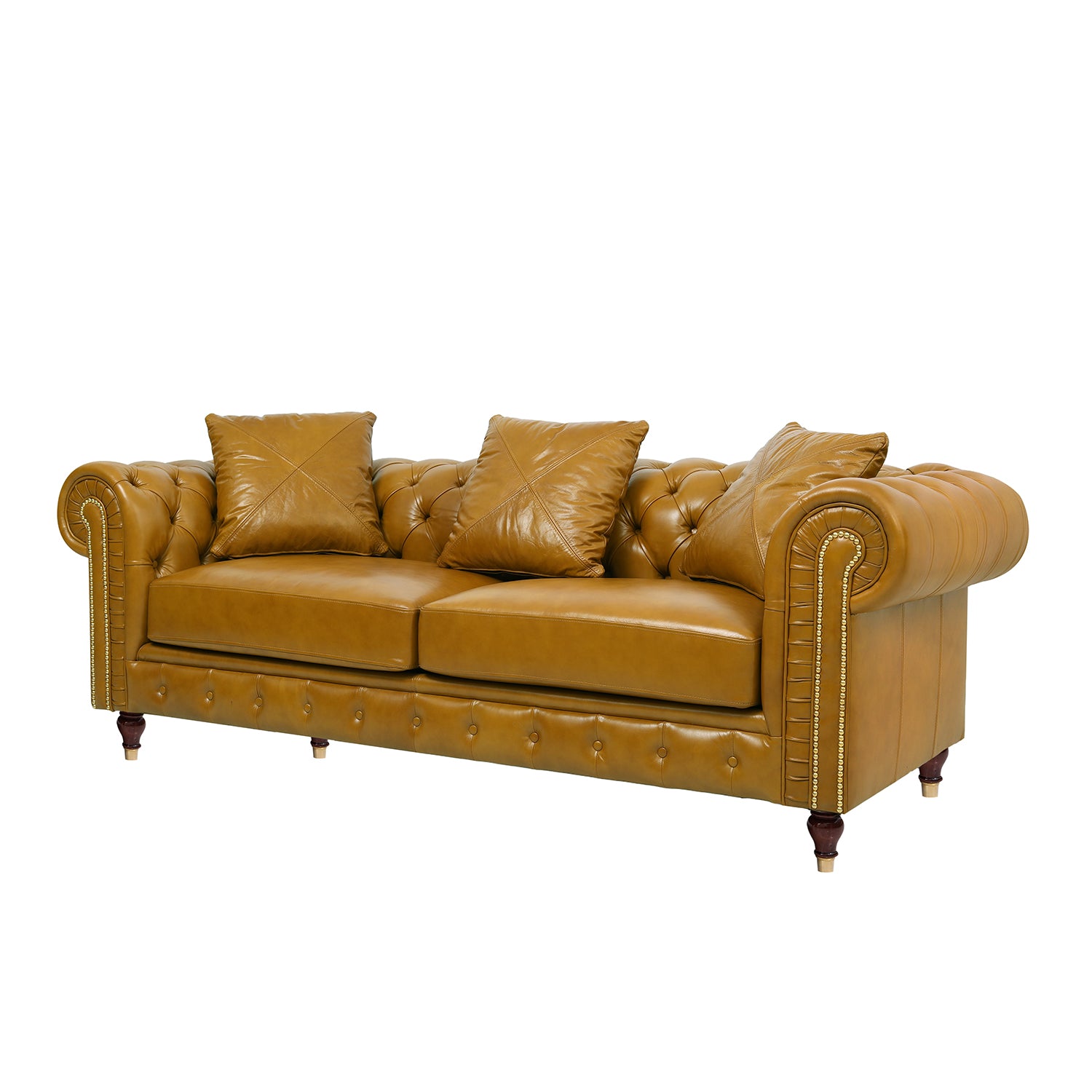 Larson Leather Sofa Cream Side Angle