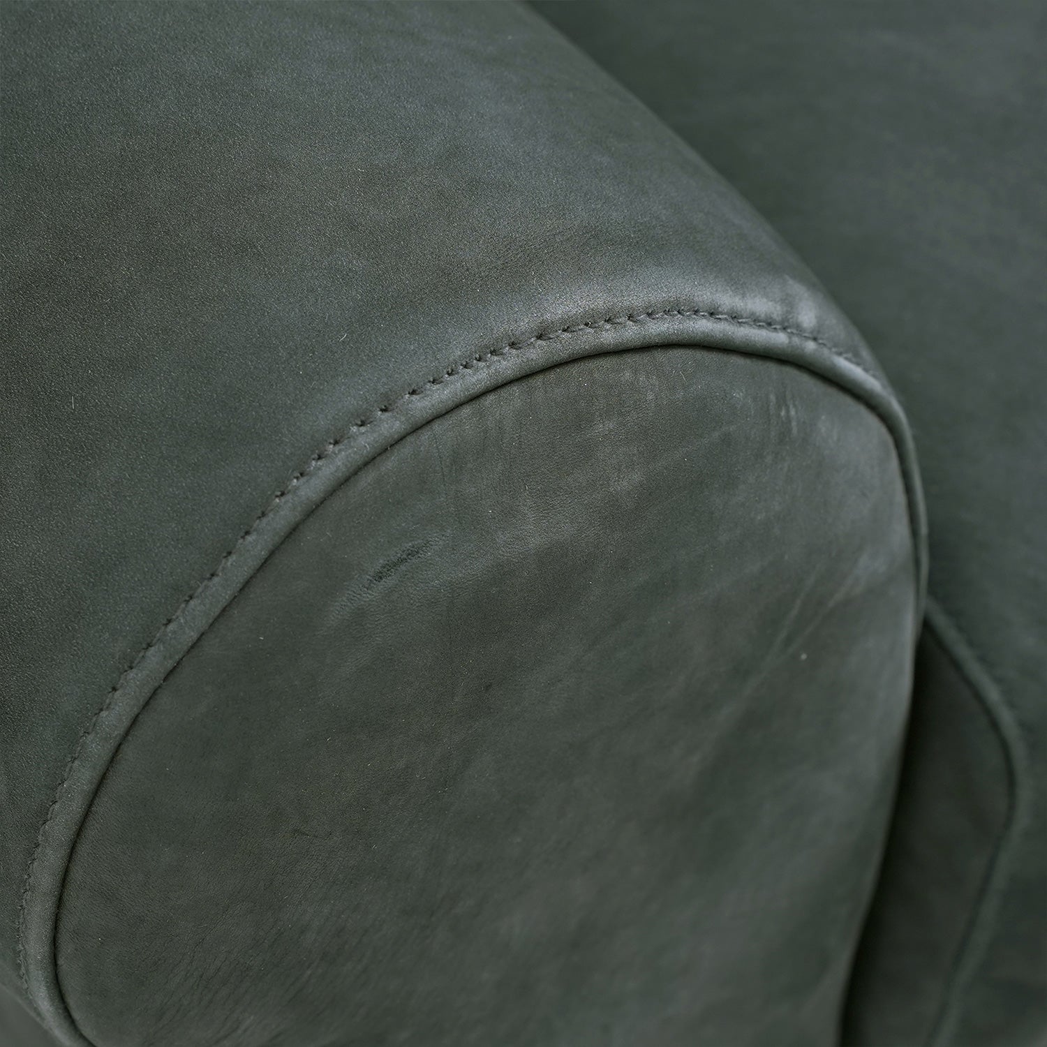 Martin Nubuck Leather Loveseat Metal Arm Close Up
