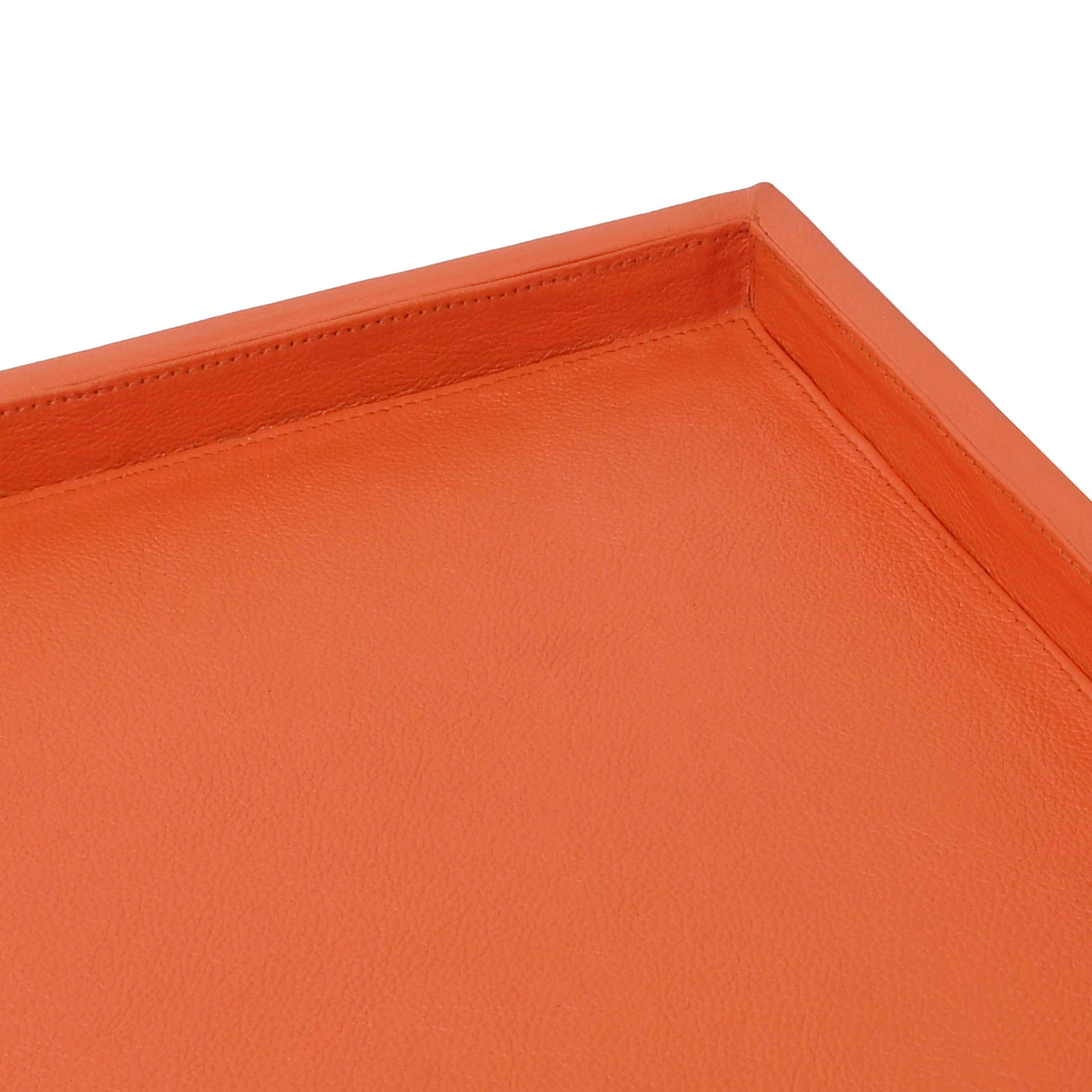 Orange Leather Wrapped Tray Close Up