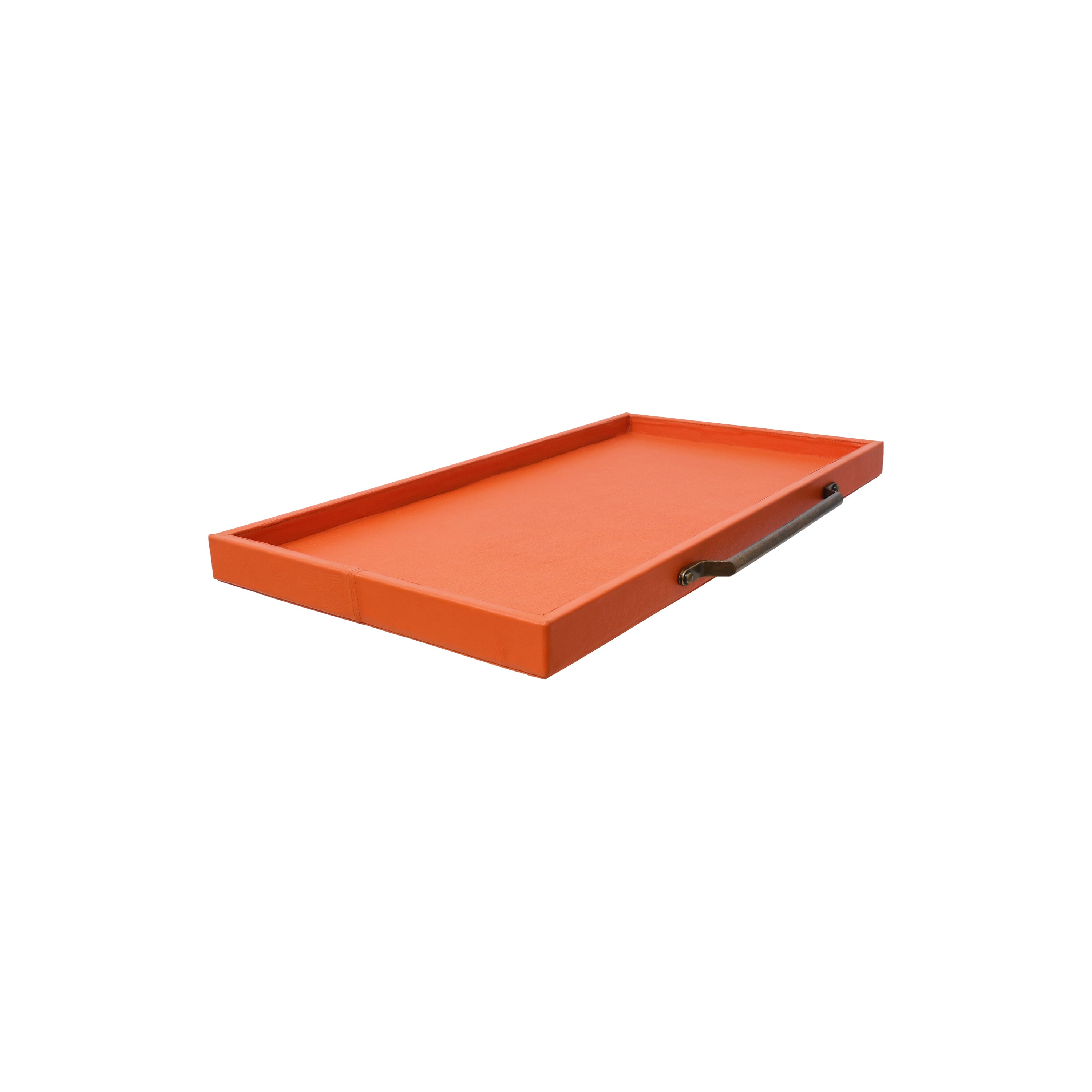 Orange Leather Wrapped Tray Orange Angle