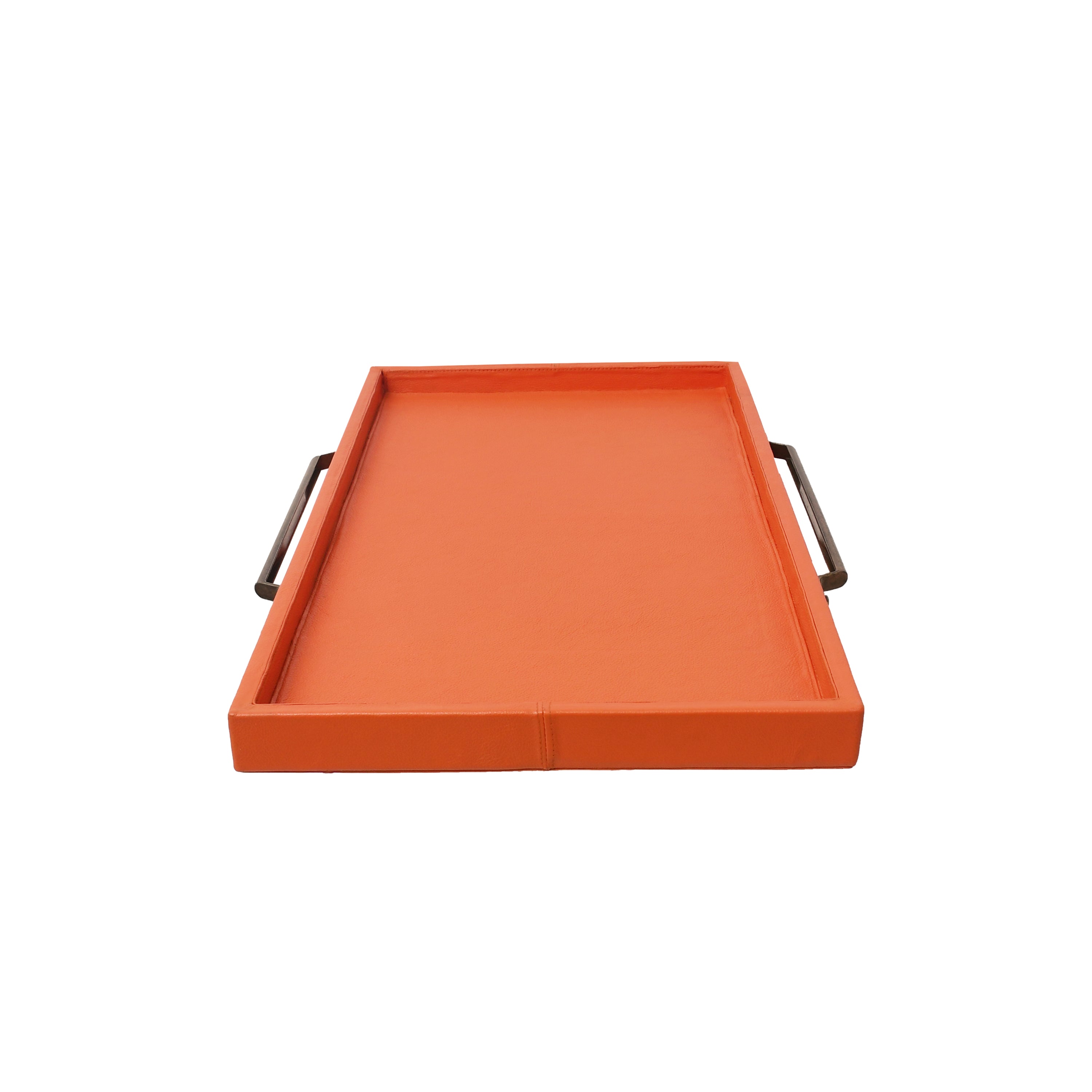Orange Leather Wrapped Tray Side